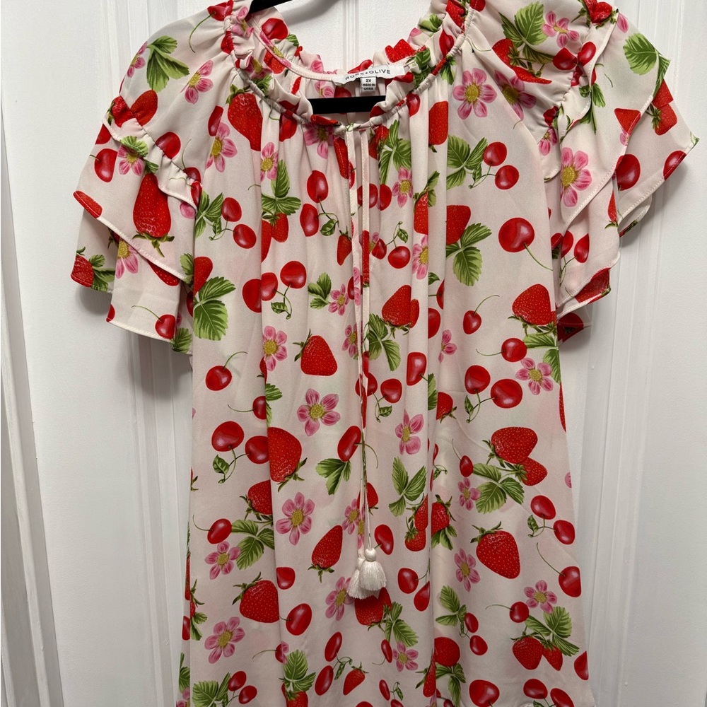 Women’s Strawberry & Cherry Print Peasant Top